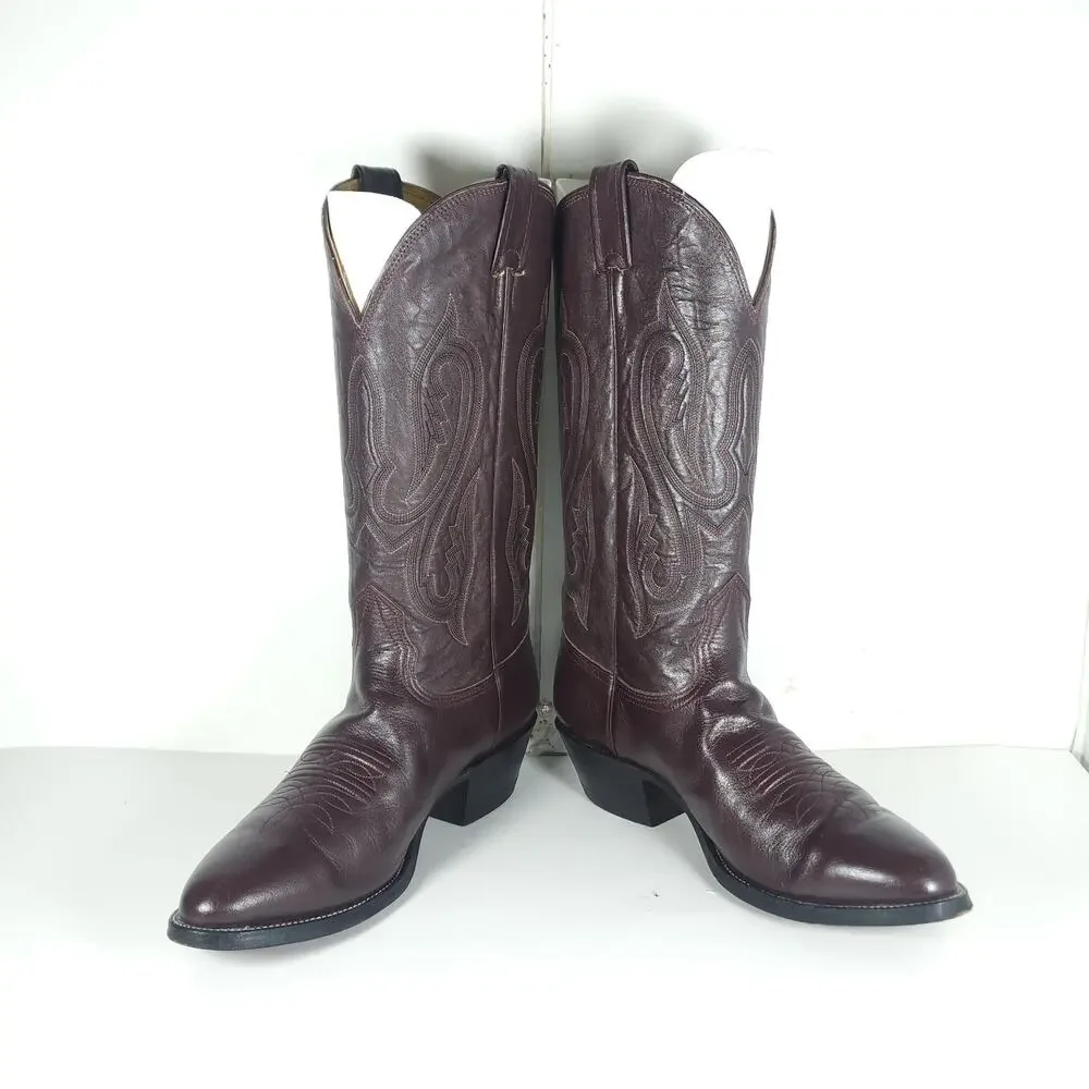 Nocona Men's US 9D 8011 Brown Leather Embroidered Western Cowboy Boots